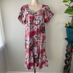 Vintage Jade Fashions Tiki Muumuu Hawaiian Dress Beach Resortwear Pink Red Large